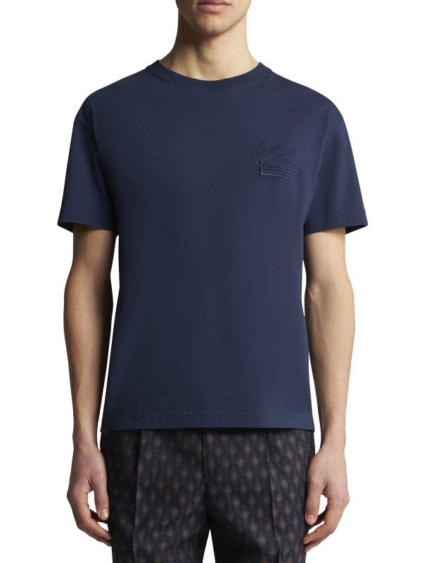 ETRO: t-shirts online - Navy Blue Cotton Jersey T-Shirt