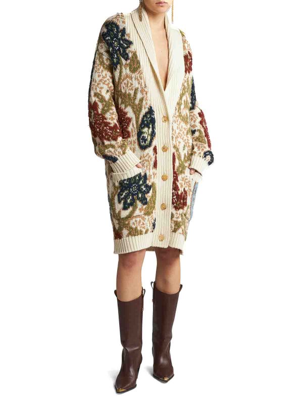 ETRO: cardigans online - Beige Maxi Cardigan
