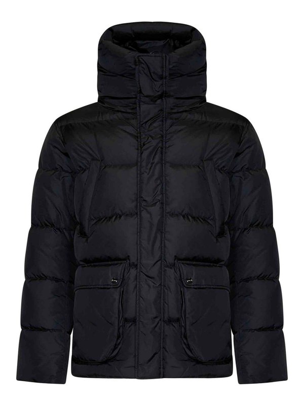 HERNO: padded jackets - Black Quilted Nylon Hooded Down Jacket