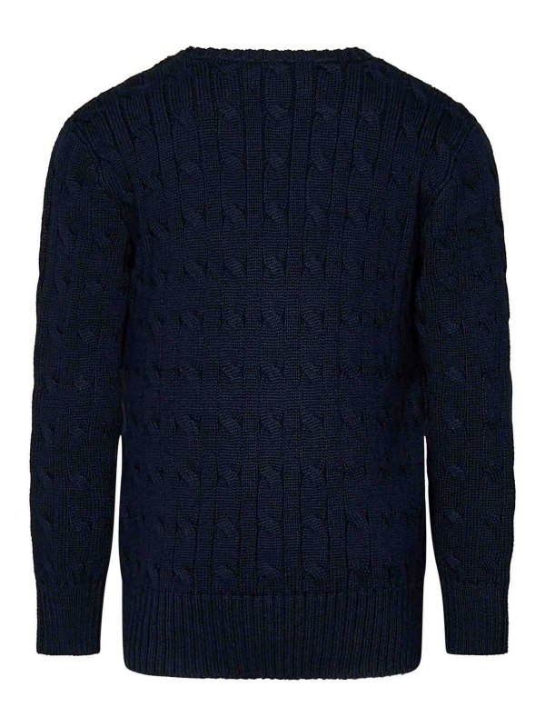 POLO RALPH LAUREN: crew necks online - Navy Blue Cable Knit Cotton Sweater For Boys
