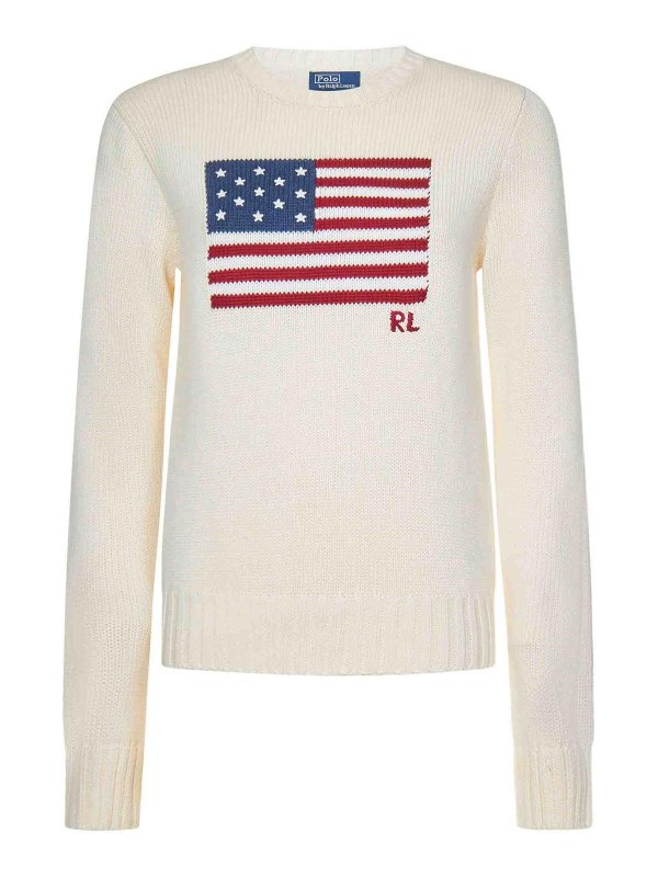 POLO RALPH LAUREN: Strickpullover mit Rundhalsausschnitt - Rundhalspullover - Weiß