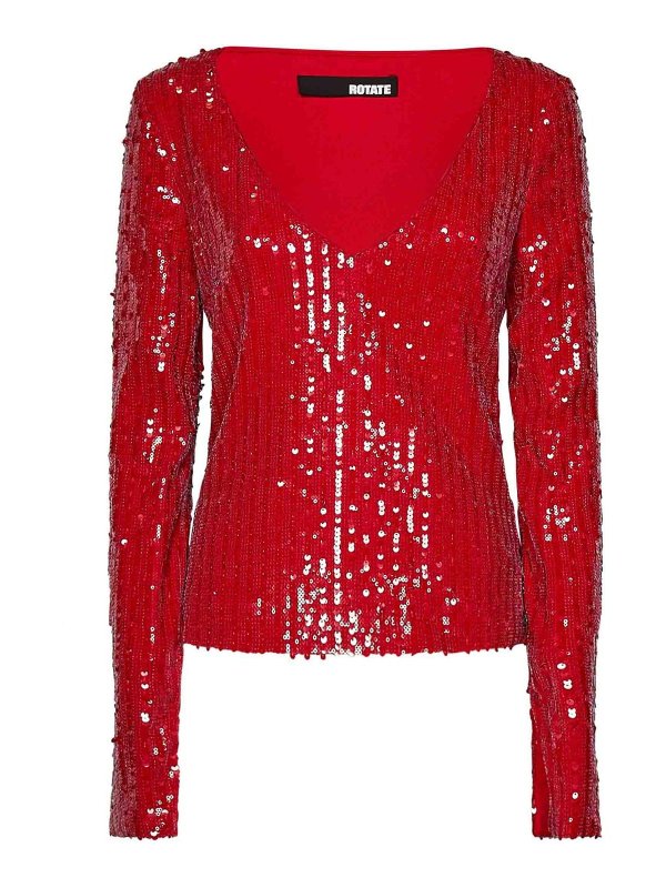 ROTATE Birger Christensen: Tops & Tank tops - Red Sequins Long-Sleeved Top