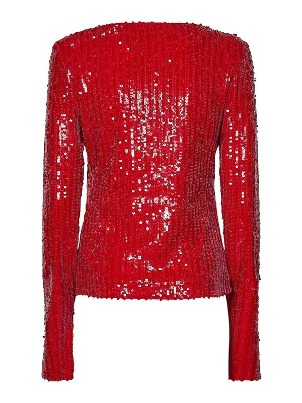 ROTATE Birger Christensen: Tops & Tank tops online - Red Sequins Long-Sleeved Top