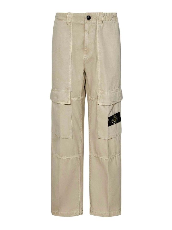 STONE ISLAND: casual trousers - Stucco-Colored Panama Cotton Cargo Trousers G