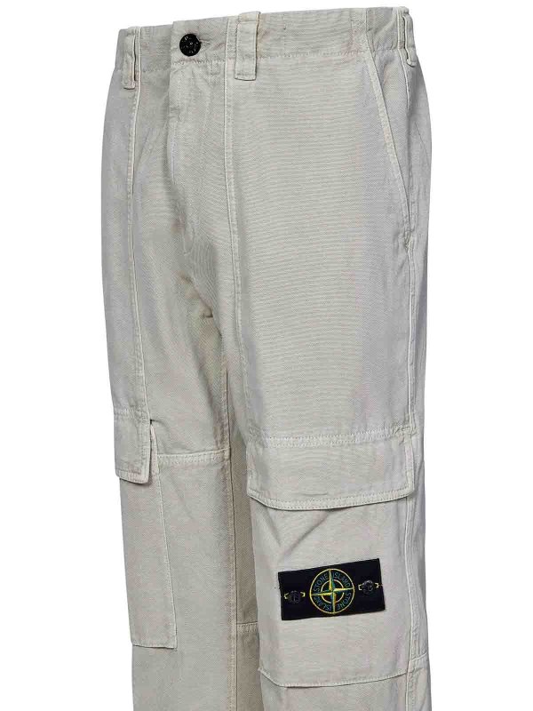 The Best Shops STONE ISLAND: casual trousers - Stucco-Colored Panama Cotton Cargo Trousers G