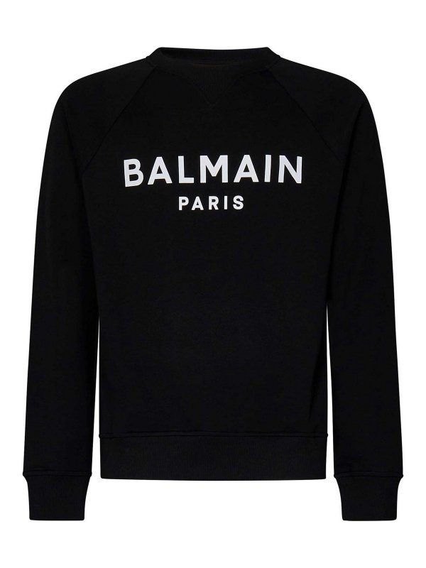 Balmain: Strickpullover mit Rundhalsausschnitt - Rundhalspullover - Schwarz