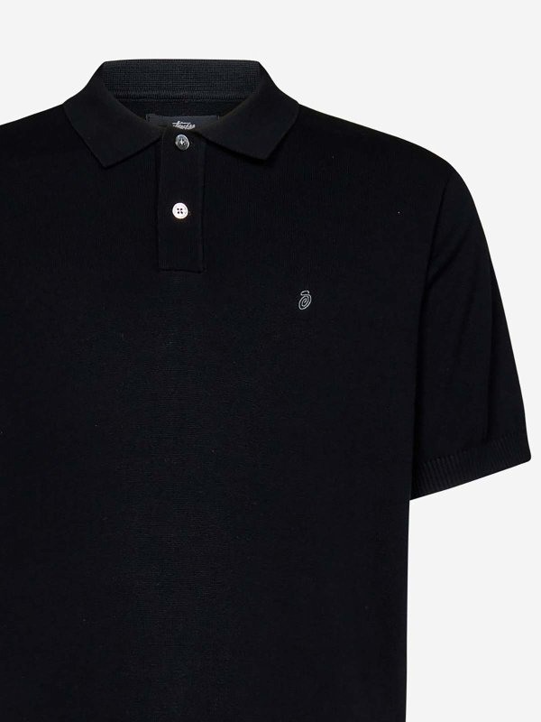 The Best Shops STUSSY: polo shirts - Black Cotton Knit Polo Shirt