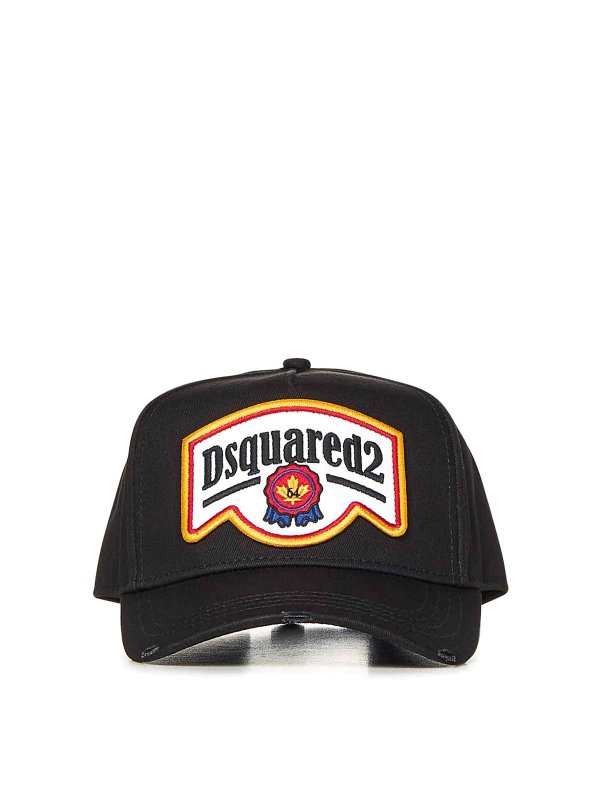 DSQUARED2: hats & caps - Black Cotton Gabardine Baseball Cap