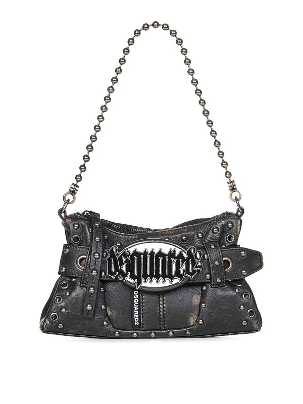 DSQUARED2: clutches - Gothic  Belt Black Calf Leather Clutch