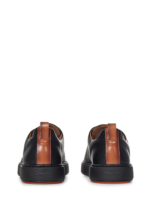 The Best Shops SANTONI: trainers - Black Tumbled Leather Slip-On Sneakers