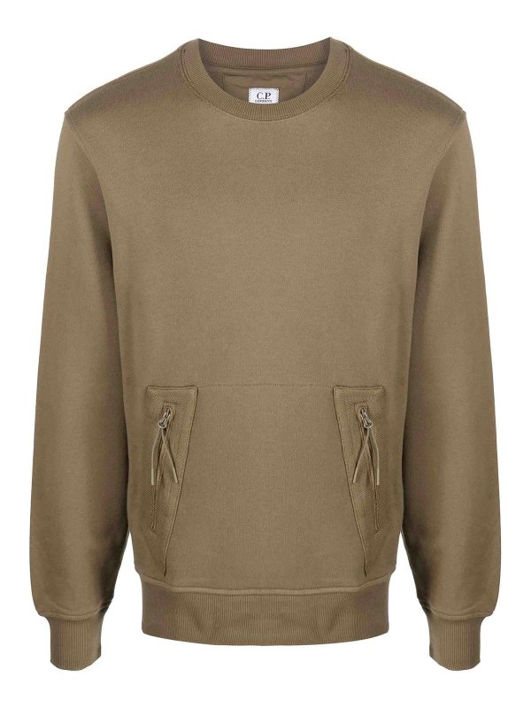 C.P. COMPANY: crew necks - Diagonal Raised Fleece Kangaroo Sweater