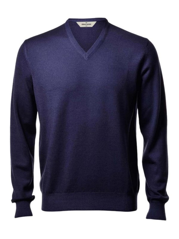 Paolo Fiorillo: Strickpullover mit V-Ausschnitt - V-Pullover - Blau
