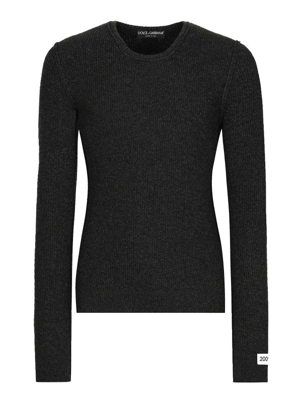 DOLCE & GABBANA: Strickpullover mit Rundhalsausschnitt - Rundhalspullover - Grau