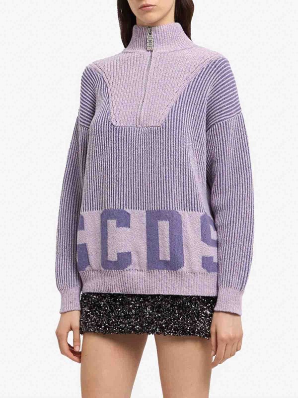 GCDS: crew necks online - Ribbed Low Logo Half Zip Sweater