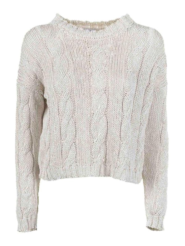 BASE: Strickpullover mit Rundhalsausschnitt - Rundhalspullover - Weiß