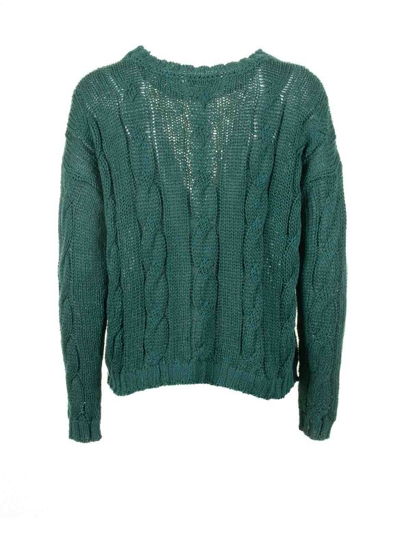 BASE: crew necks online - Green Braid Crewneck Sweater