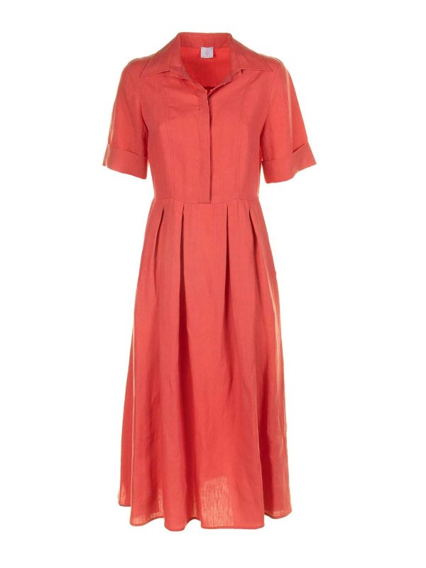 ELEVENTY: evening dresses - Long Coral Linen Half Sleeve Dress