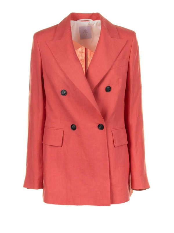 ELEVENTY: casual jackets - Double-breasted Coral Linen Jacket