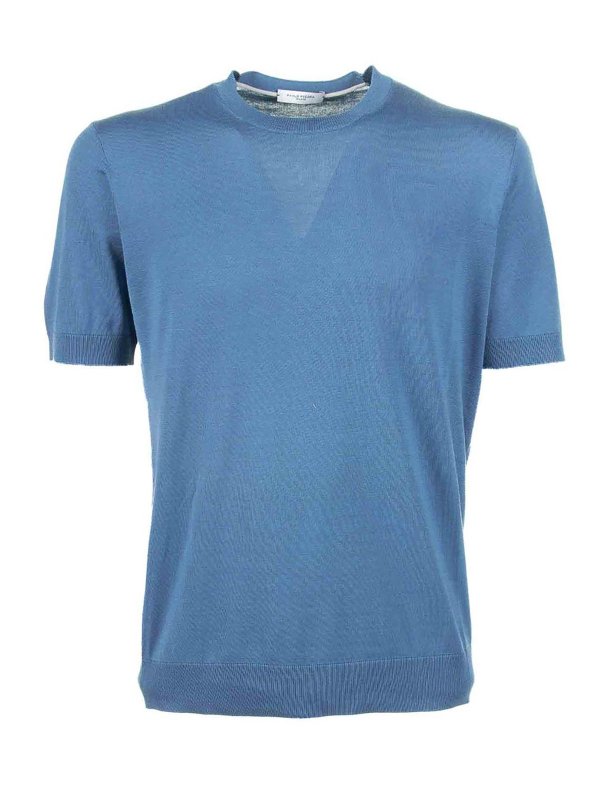 Paolo Pecora: t-shirts - Light Blue T-Shirt In Cotton And Silk