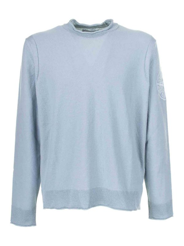 STONE ISLAND: crew necks - Light blue crew neck sweater