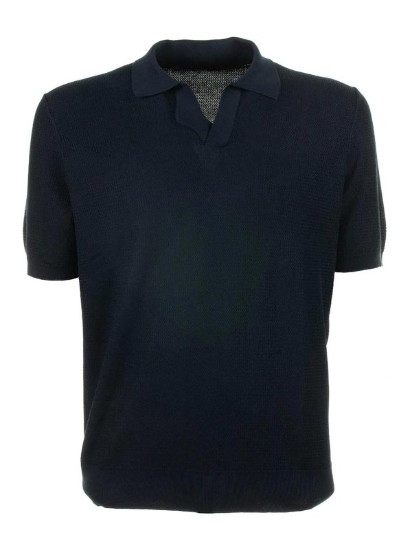 TAGLIATORE: polo shirts - Navy Blue Short Sleeve Polo Shirt