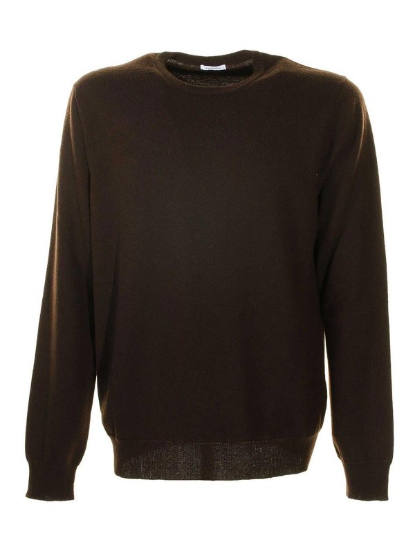 MALO: Strickpullover mit Rundhalsausschnitt - Rundhalspullover - Braun