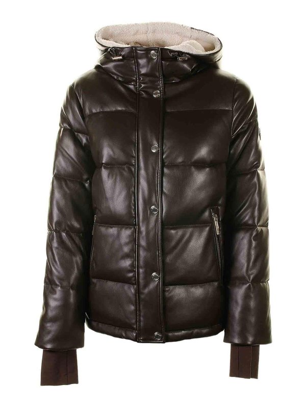 MICHAEL KORS: padded jackets - Leather Effect Hooded Down Jacket