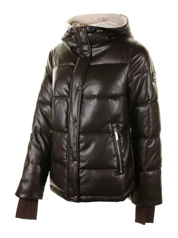 MICHAEL KORS: padded jackets online - Leather Effect Hooded Down Jacket