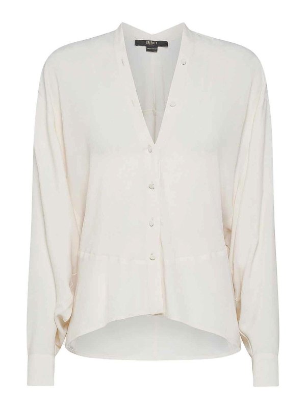 SEVENTY: shirts - White V-neck shirt in silk blend