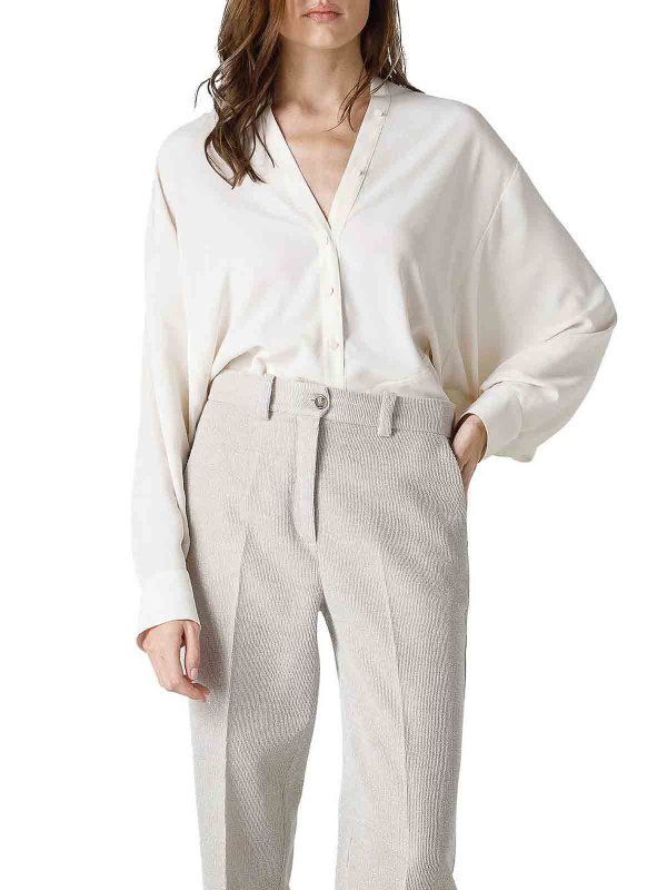 SEVENTY: shirts online - White V-neck shirt in silk blend