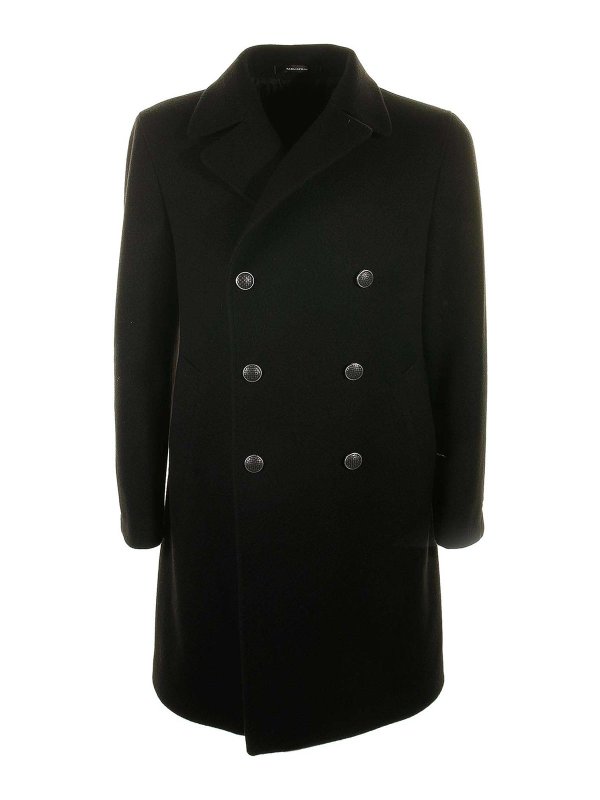 TAGLIATORE: short coats - Black Double-Breasted Coat