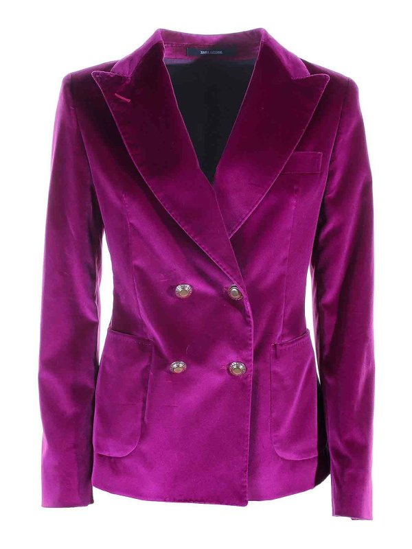 TAGLIATORE: blazers - Double-breasted jacket in magenta velvet