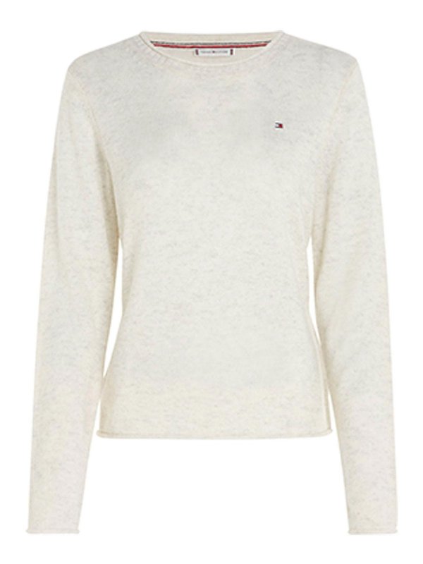 TOMMY HILFIGER: Strickpullover mit Rundhalsausschnitt - Rundhalspullover - Weiß