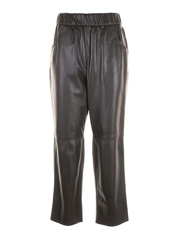 VIA MASINI 80: レザートラウザー - レザーパンツ - ダークブラウン