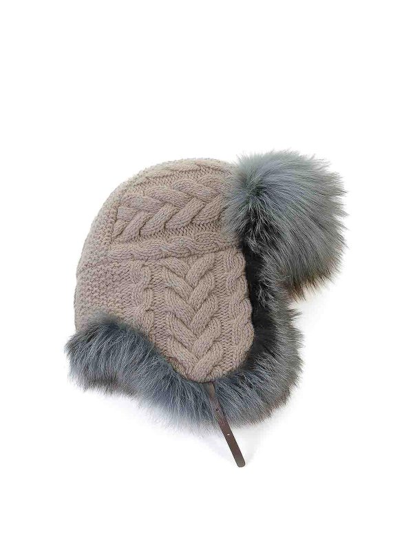 INVERNI: hats & caps - Aviator Hat In Pure Cashmere Cable Work