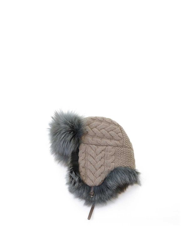 INVERNI: hats & caps online - Aviator Hat In Pure Cashmere Cable Work
