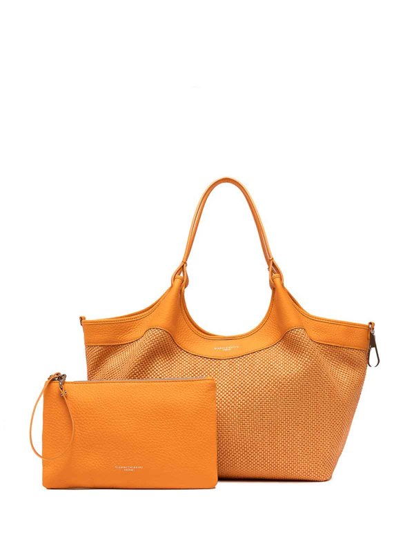 Borsa Dua In Paglia Intrecciata Arancio shop online: GIANNI CHIARINI