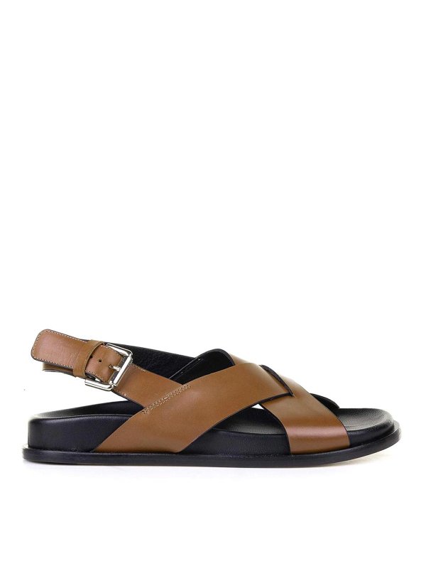 GUGLIELMO ROTTA: sandals - Low hazelnut leather sandal
