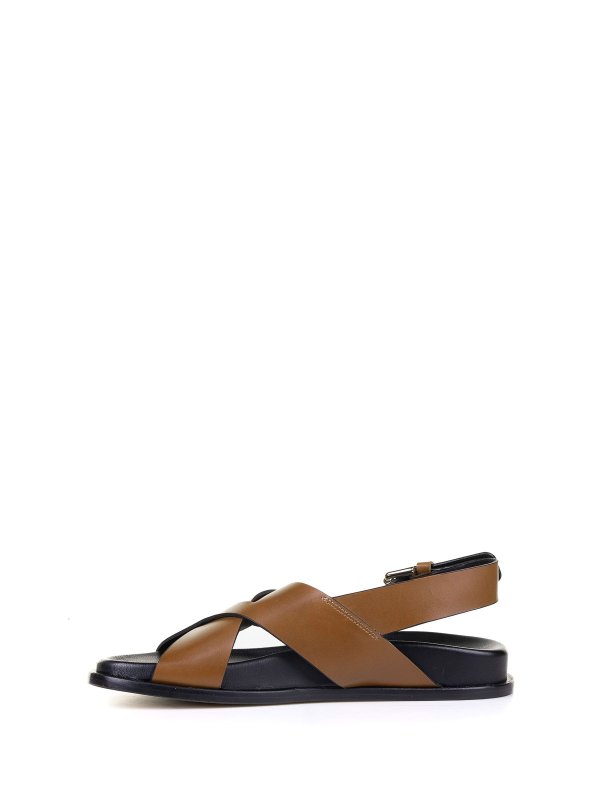 Low hazelnut leather sandal shop online: GUGLIELMO ROTTA