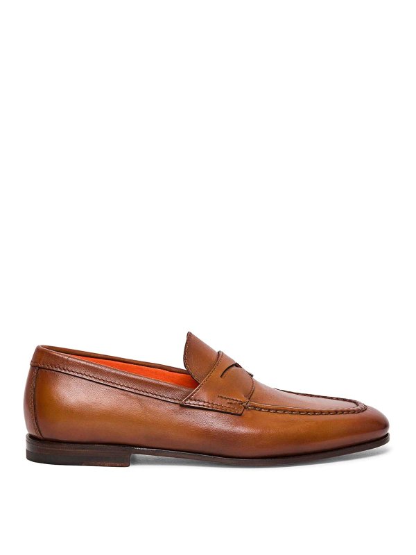 SANTONI: Loafers & Slippers - Brown Leather loafers