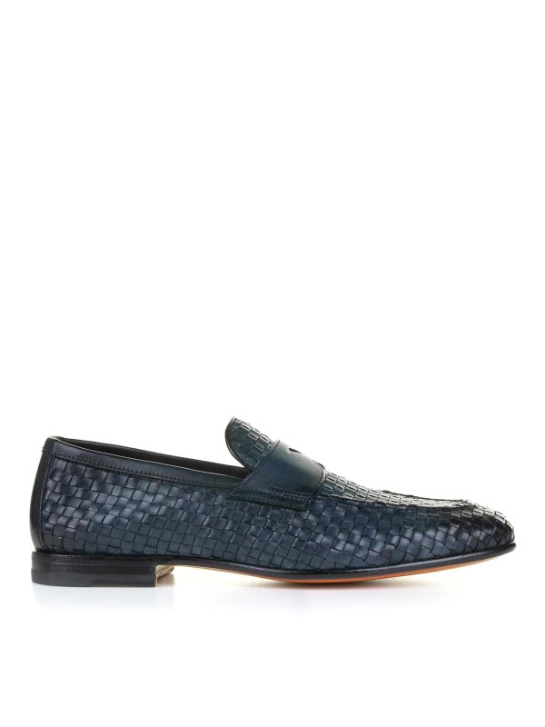 SANTONI: Loafers & Slippers - Blue Woven Leather loafers
