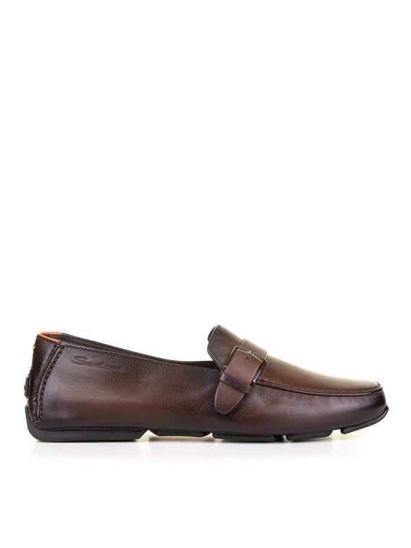 SANTONI: Loafers & Slippers - Brown Leather loafers