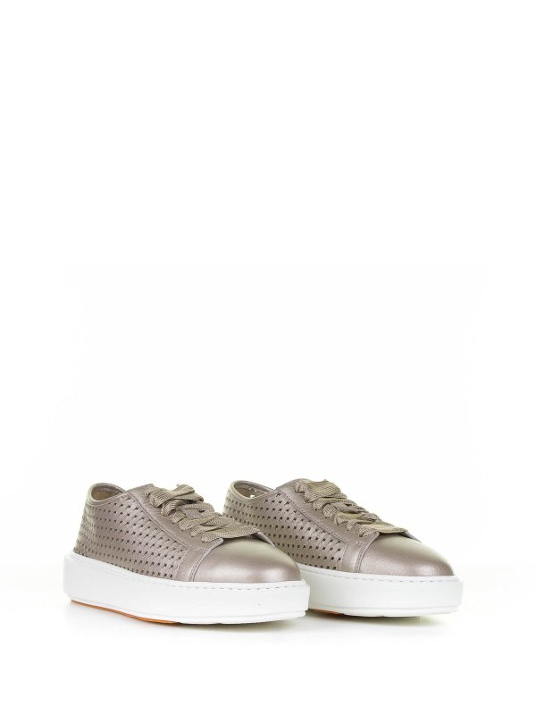 SANTONI: trainers online - Beige Sneaker In Laminated Perforated Leather