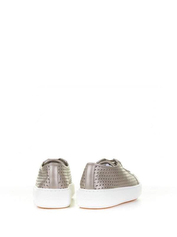 The Best Shops SANTONI: trainers - Beige Sneaker In Laminated Perforated Leather