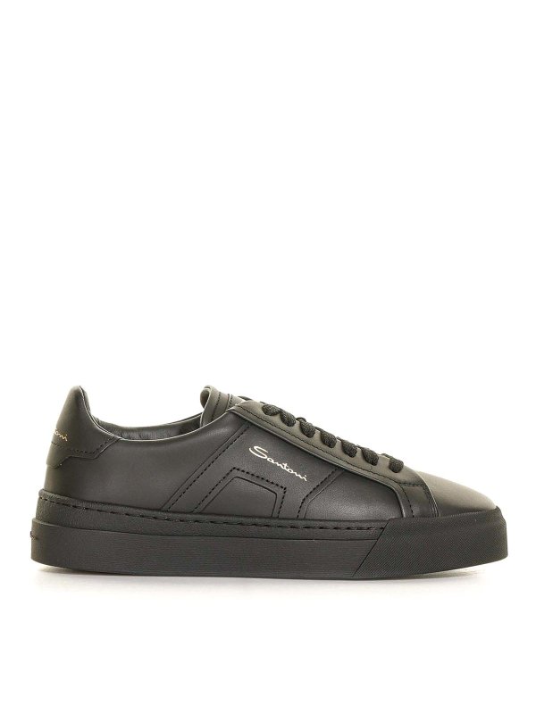 SANTONI: trainers - Double Buckle Leather Sneaker
