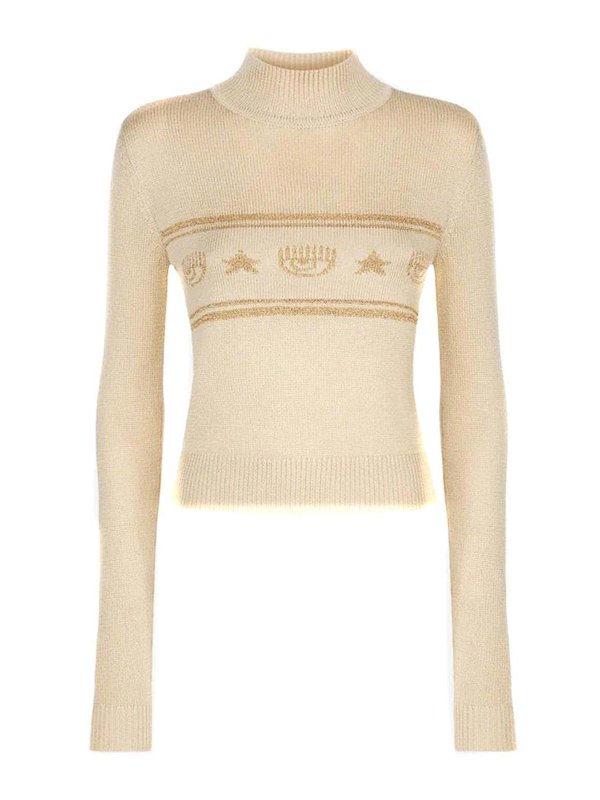 CHIARA FERRAGNI: Strickpullover mit Rundhalsausschnitt - Rundhalspullover - Beige