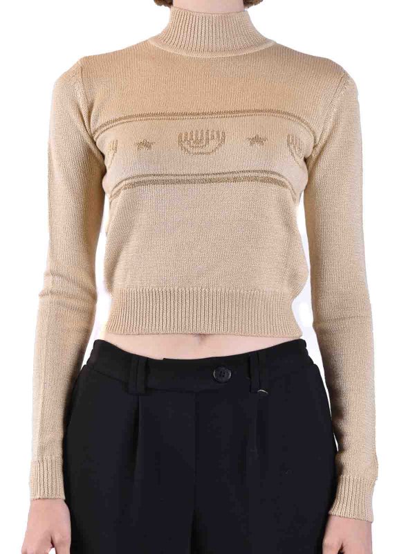 CHIARA FERRAGNI: Strickpullover mit Rundhalsausschnitt online - Rundhalspullover - Beige