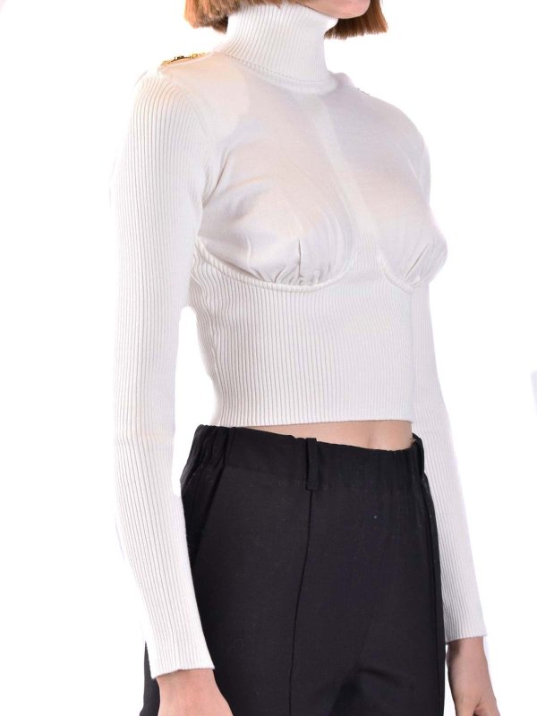 The Best Shops ELISABETTA FRANCHI: Strickpullover mit Rundhalsausschnitt - Rundhalspullover - Weiß