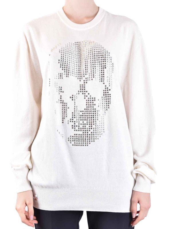 PHILIPP PLEIN: Strickpullover mit Rundhalsausschnitt online - Rundhalspullover - Weiß