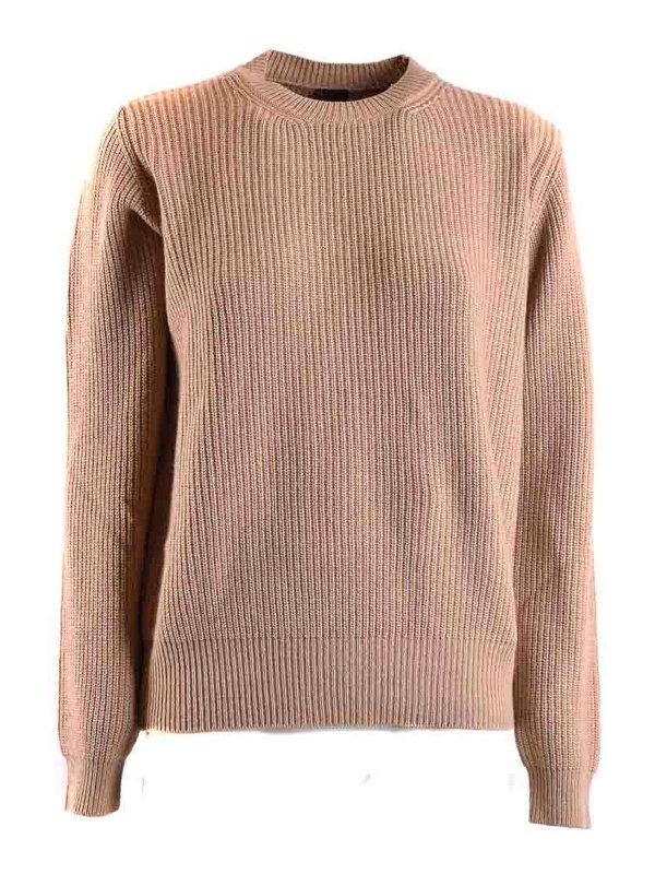 Pinko: Strickpullover mit Rundhalsausschnitt - Rundhalspullover - Beige